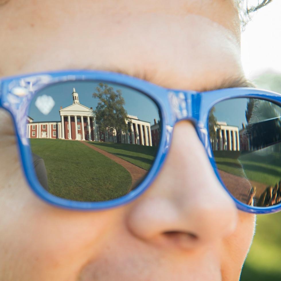 reflection of the colonnade in glasses